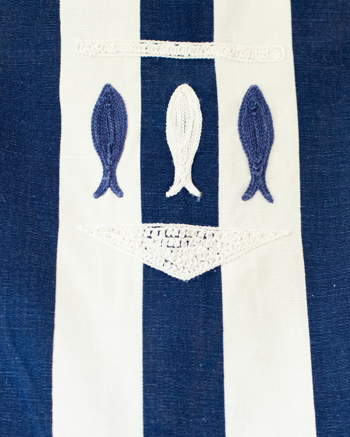 Striped dress with embroidered fish | From the 60s in France | 4-5 years