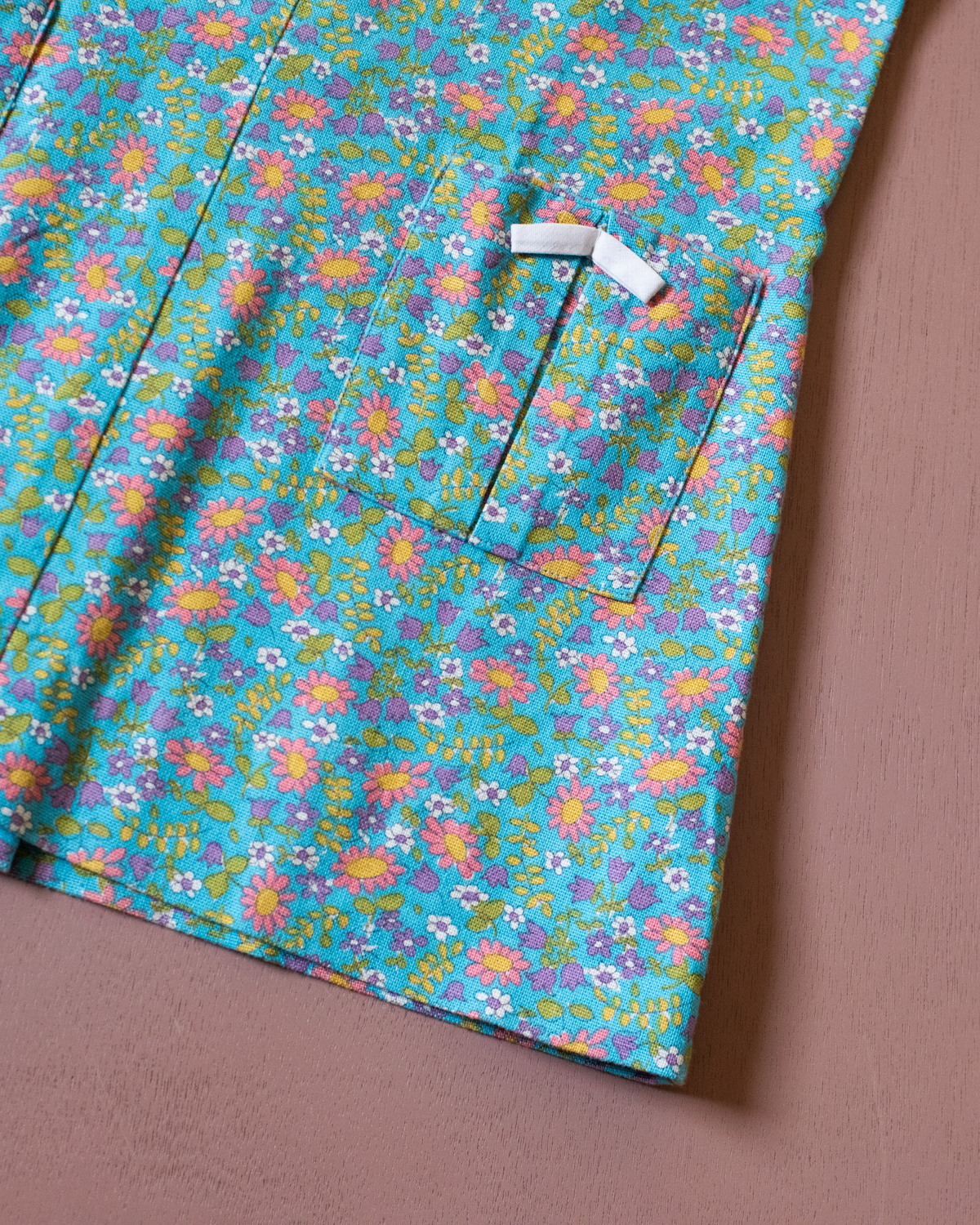 Sky-blue dress with flowers from the seventies | 18-24 months