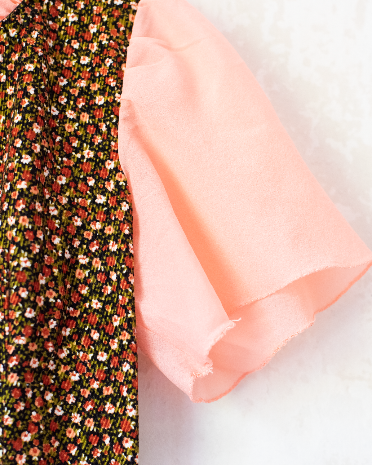 Floral corduroy dress with sheer sleeves | 11-12 years
