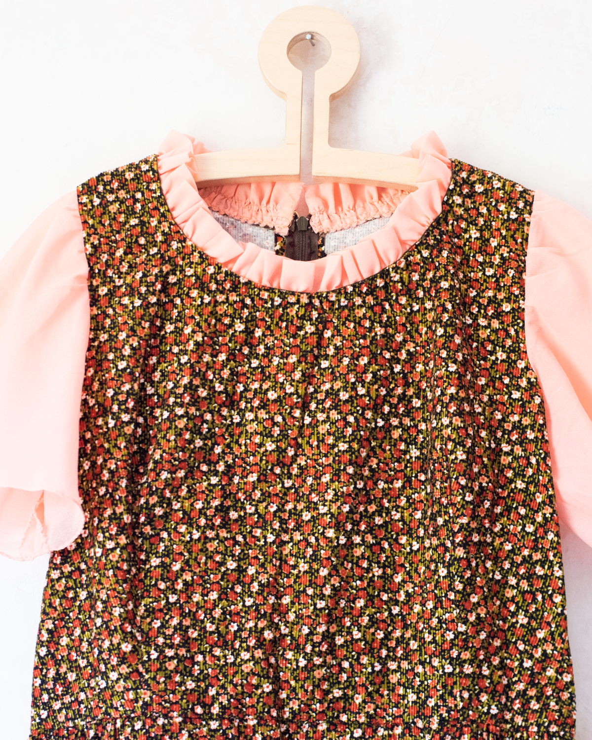 Floral corduroy dress with sheer sleeves | 11-12 years