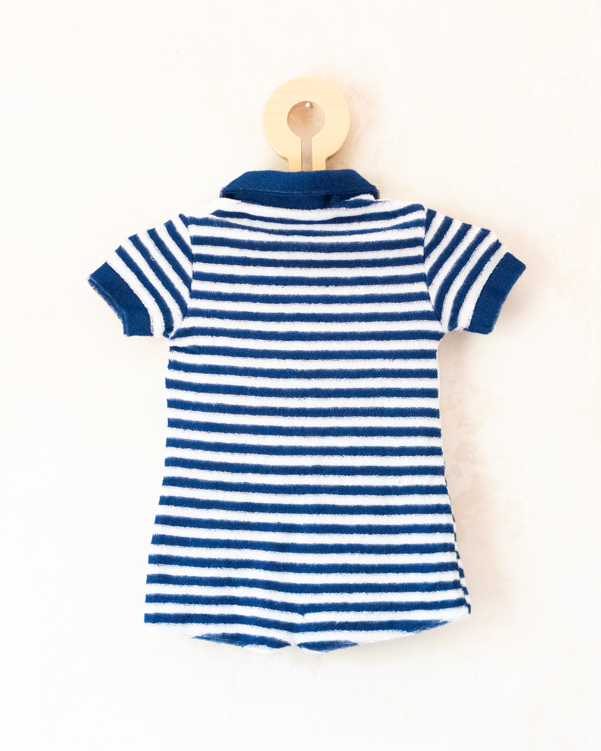 Red and white towelling overalls with stripes and a lighthouse | Spanish dead stock | 3-6 months