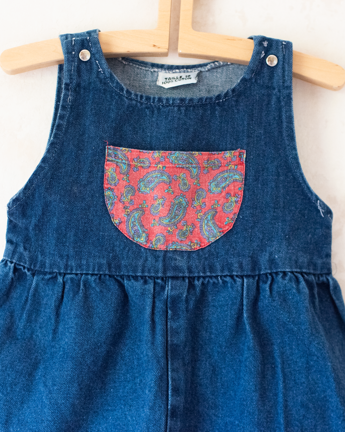 Denim overalls with red bandana patches | 12-18 months
