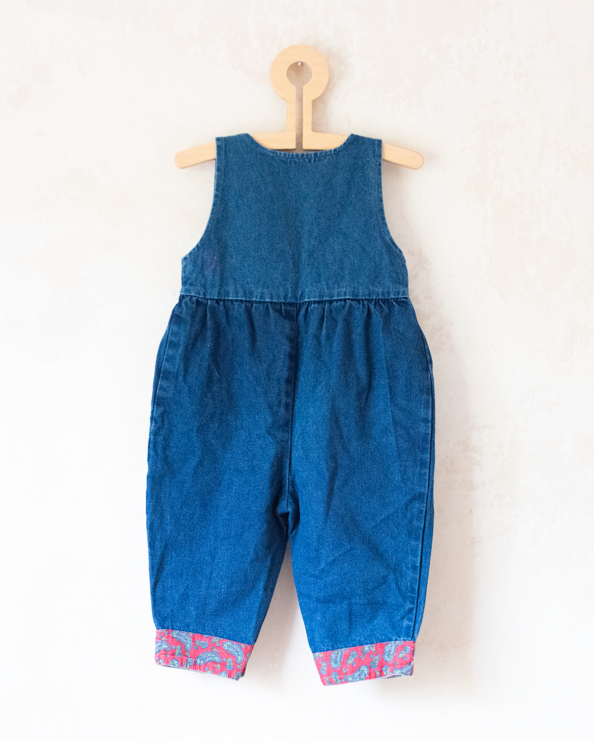 Denim overalls with red bandana patches | 12-18 months