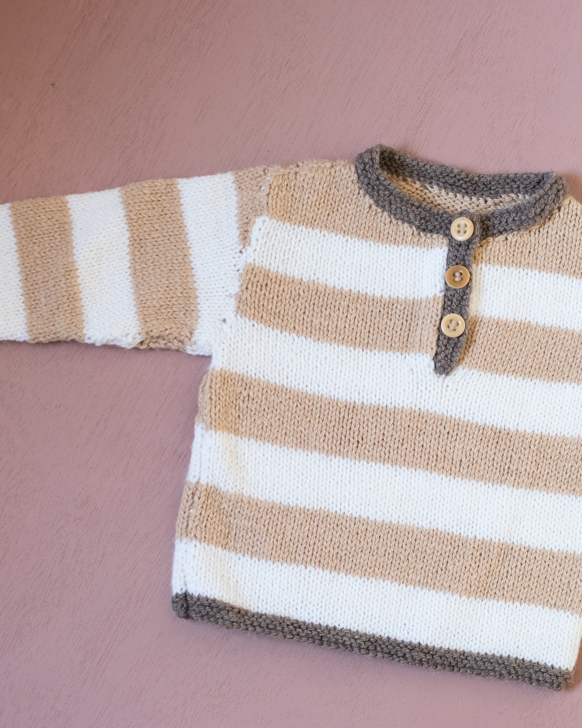 Beige, brown and white striped sweater | 3-6 months