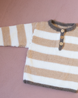 סוודר פסים בז׳ חום ולבן | 3-6 חודשים