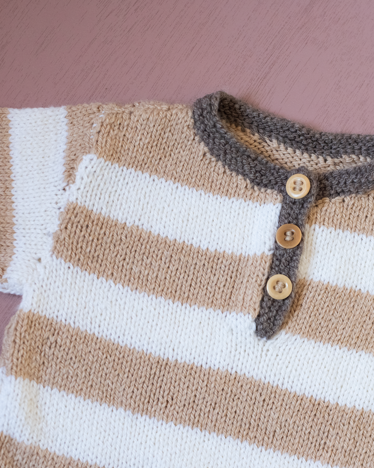 Beige, brown and white striped sweater | 3-6 months