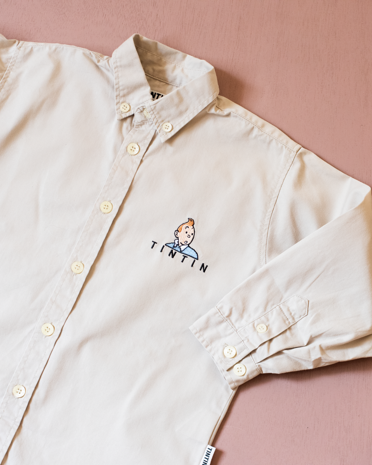 Long khaki shirt with Tintin on a raft embroidery | 6-7 years