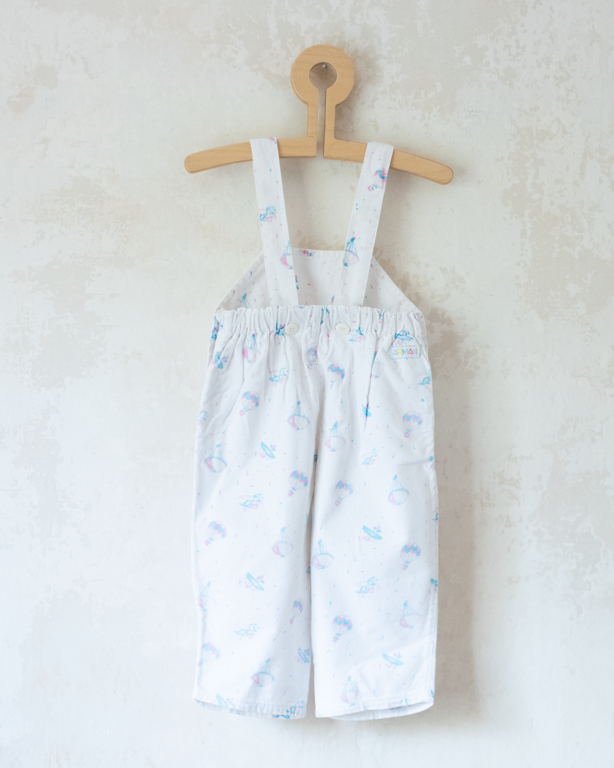 White corduroy overalls with blooming balloons | 12-18 months