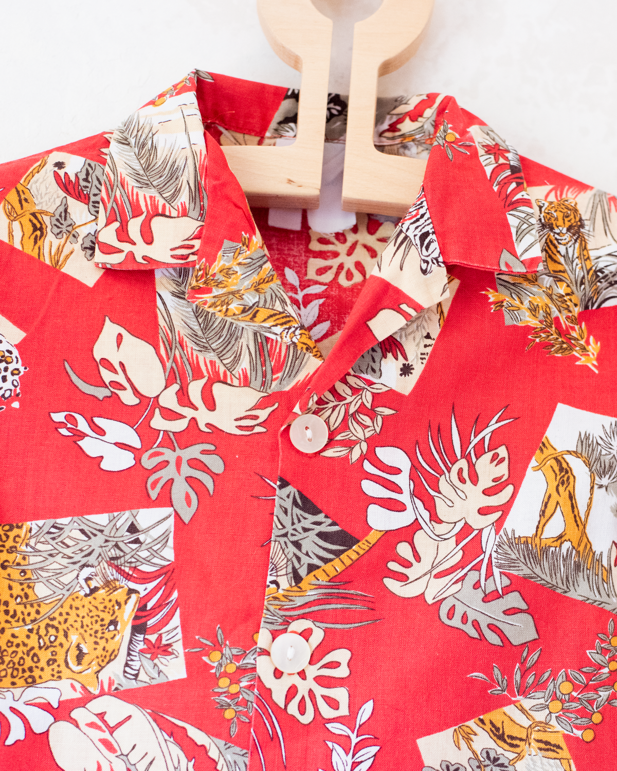 Red button-down shirt with leopards | 18-24 months