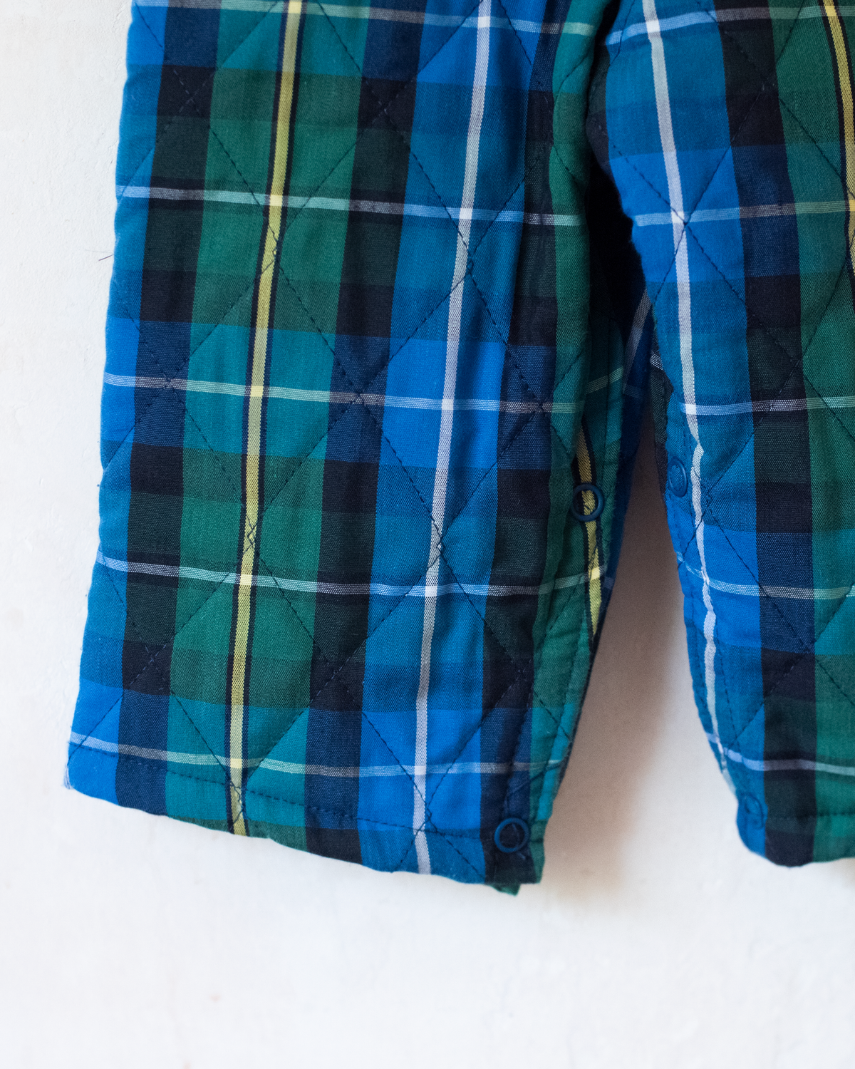 Green and blue plaid jumpsuit with spaceship embroidery | 9-12 months