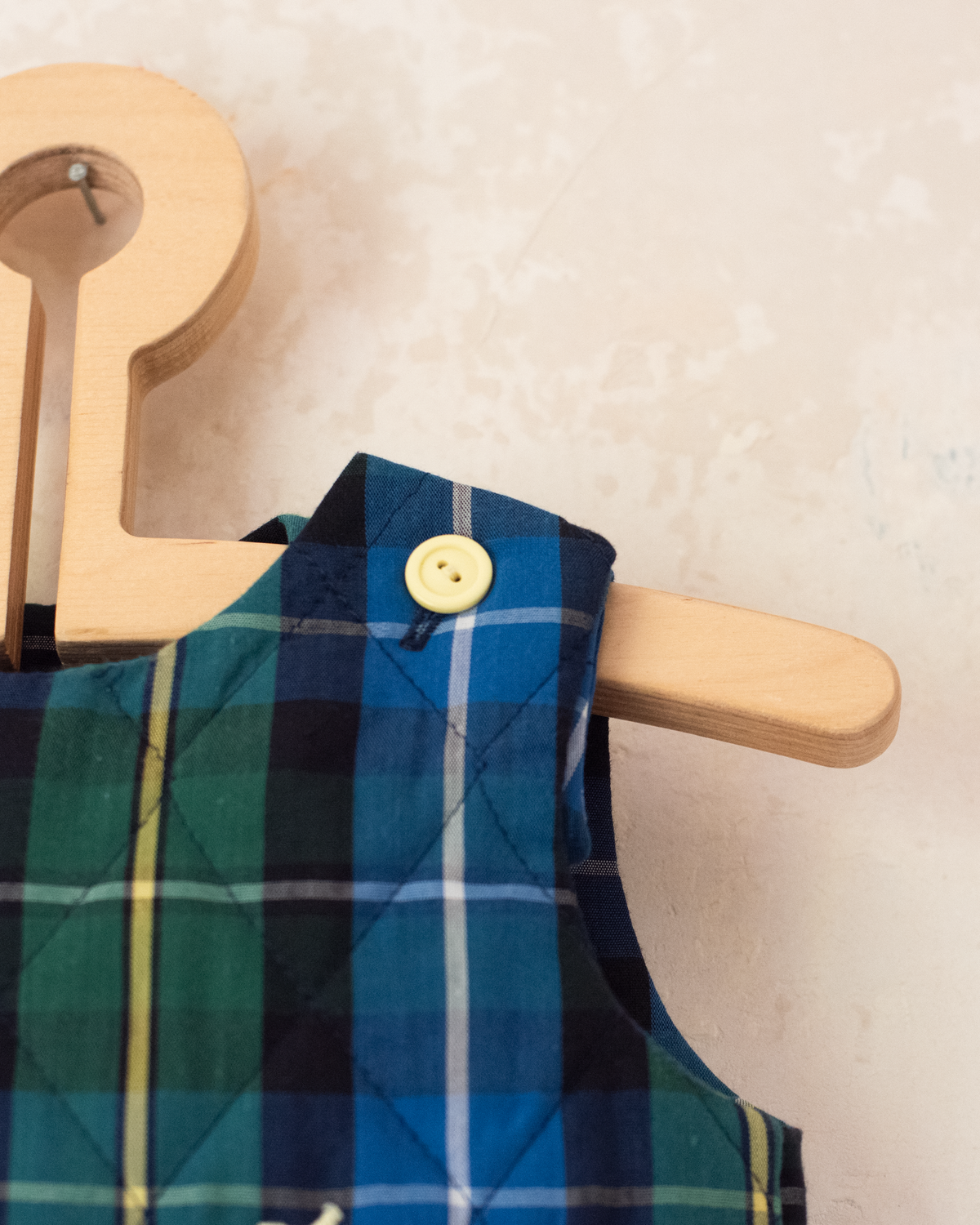 Green and blue plaid jumpsuit with spaceship embroidery | 9-12 months