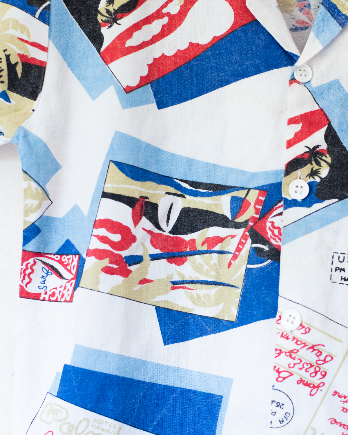 Button-down shirt with postcards and blue collar | 3-4 years