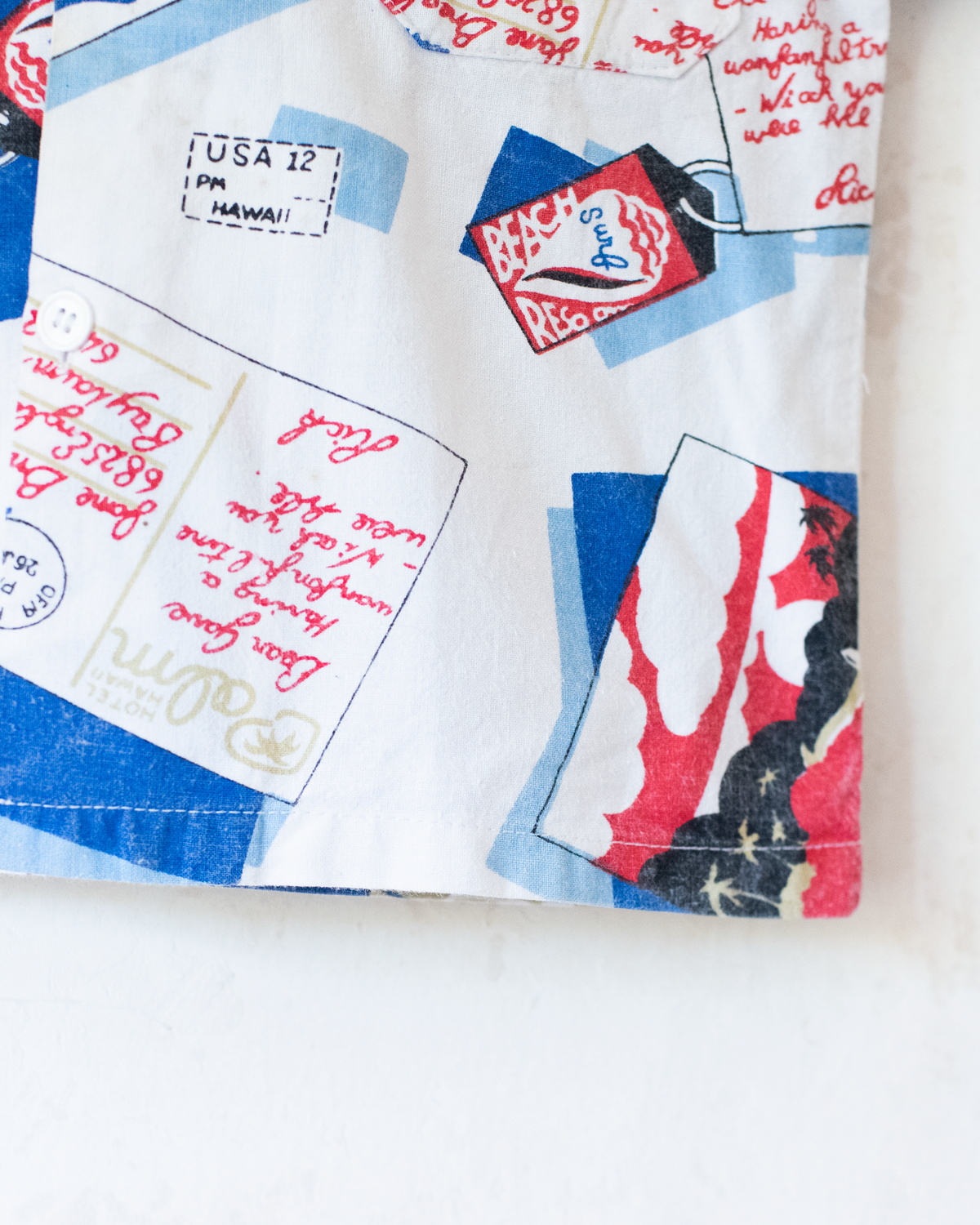 Button-down shirt with postcards and blue collar | 3-4 years