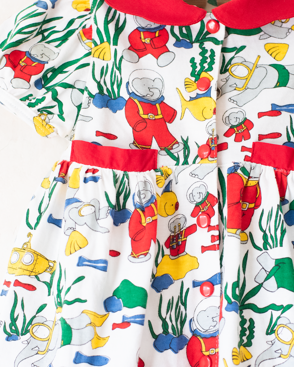 Colorful dress with King Babar diving in the deep | 3-6 months