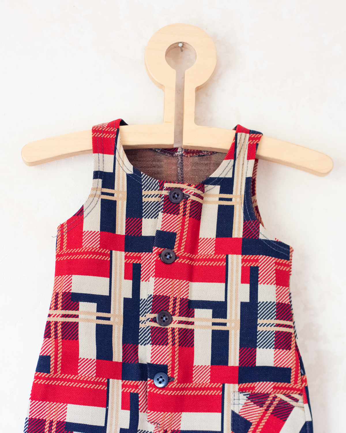70s French overalls with plaid | Dead stock | 6-9 months