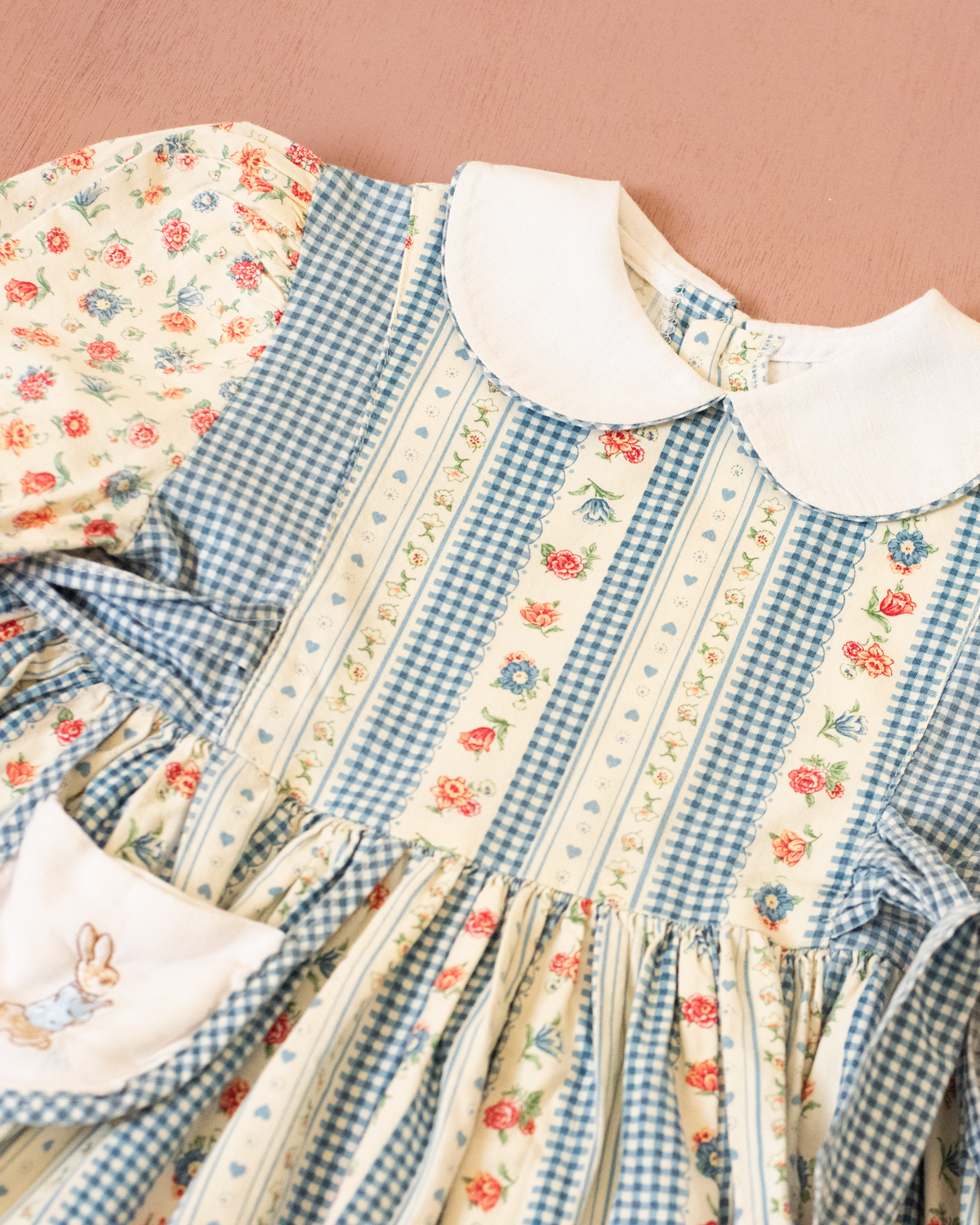 Floral dress with checks and bunny print | 2-3 years