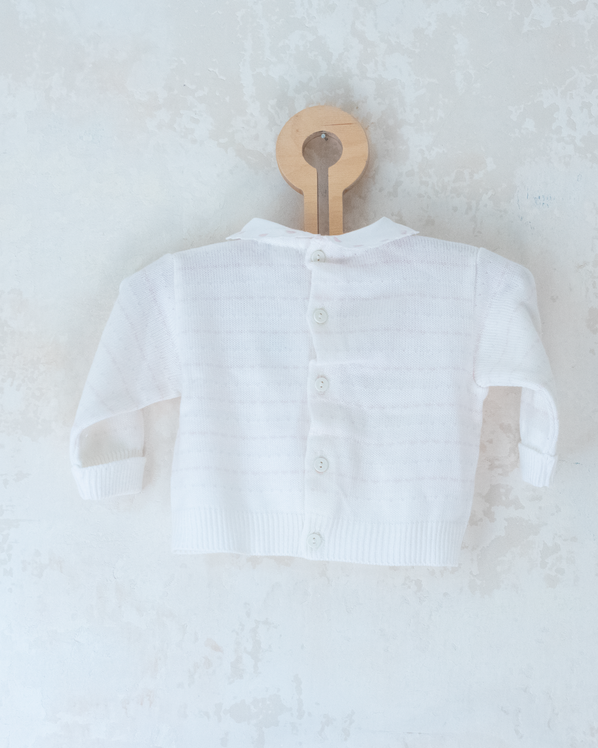 Cream knit with pink and embroidered collar | 3-6 months