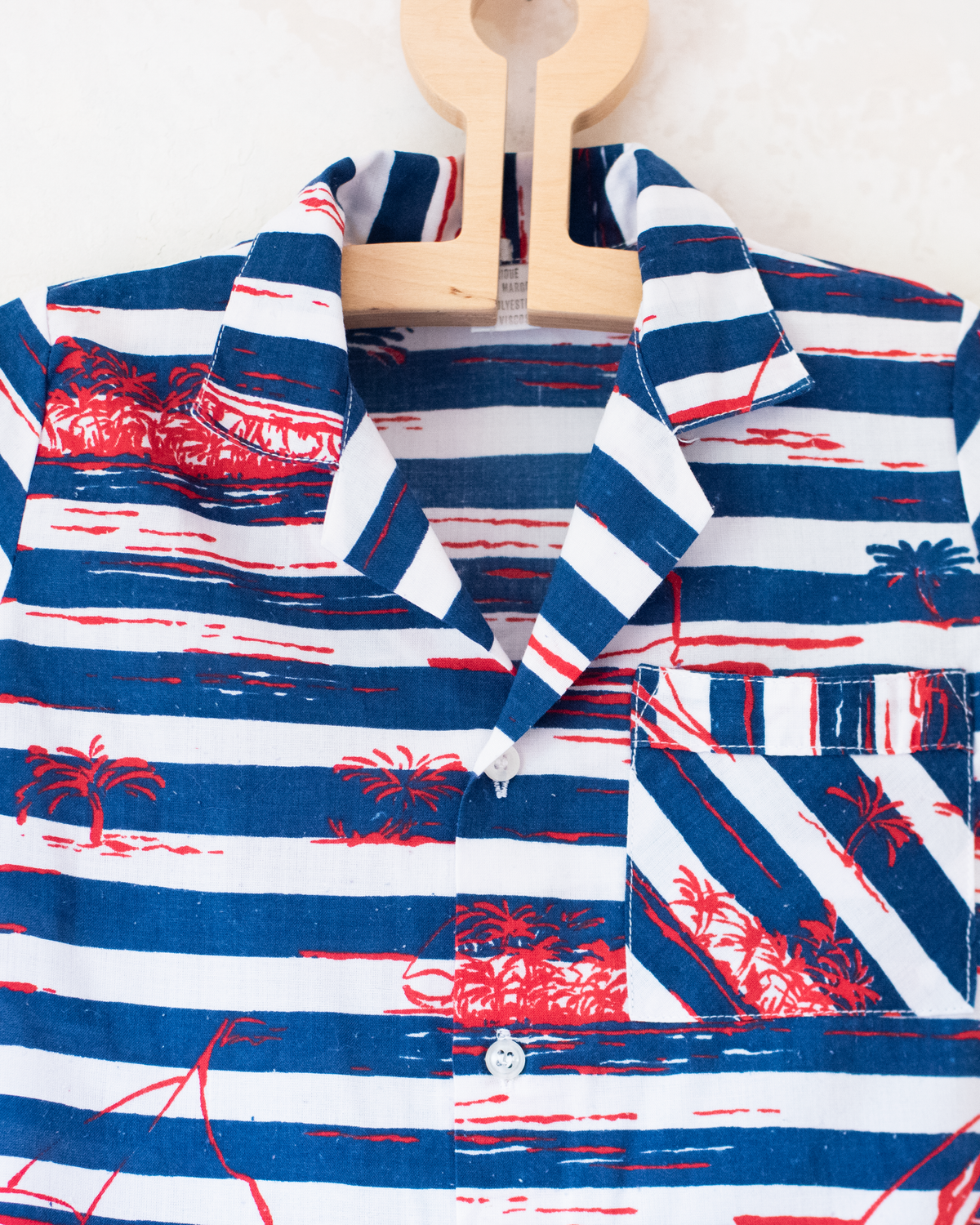 Button-down shirt with boat and palm tree stripes | 2-3 years