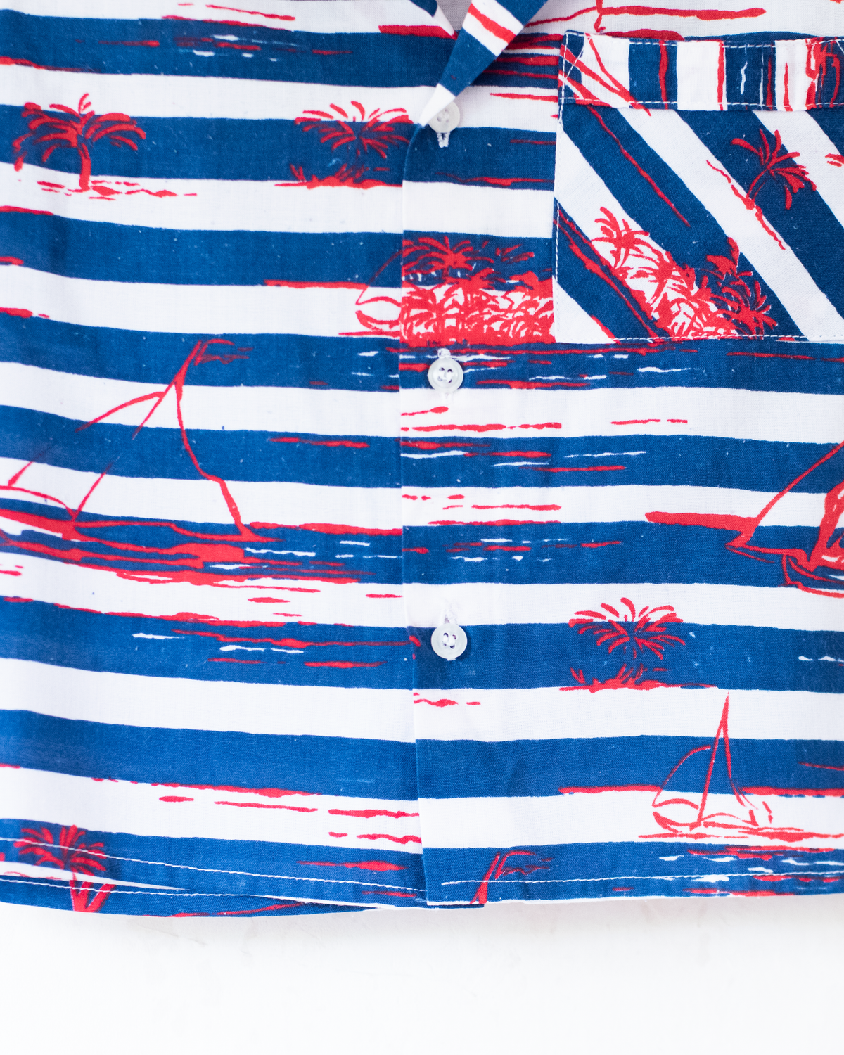Button-down shirt with boat and palm tree stripes | 2-3 years