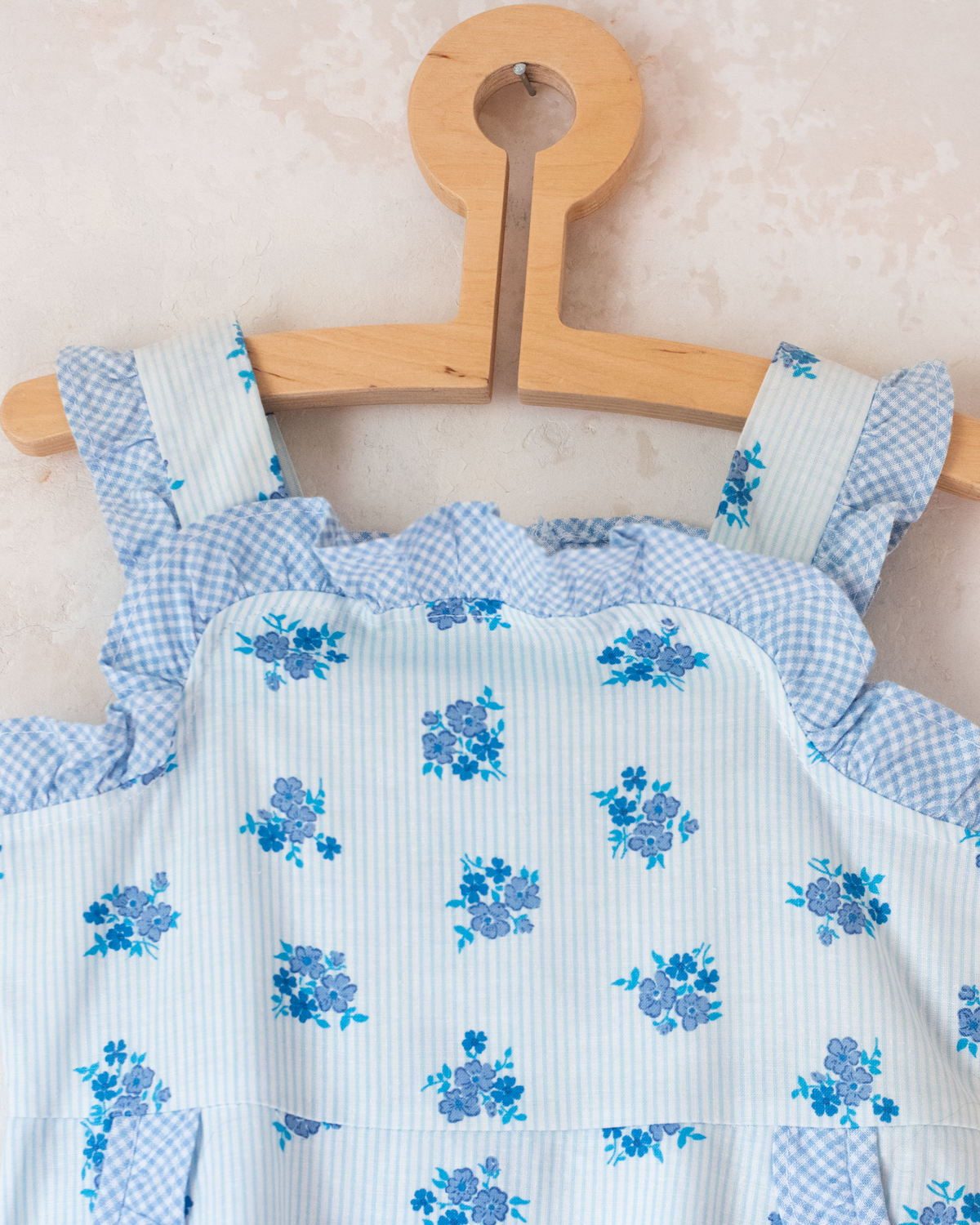 Blue Striped and Floral Dress | French Deadstock | 4-5 years
