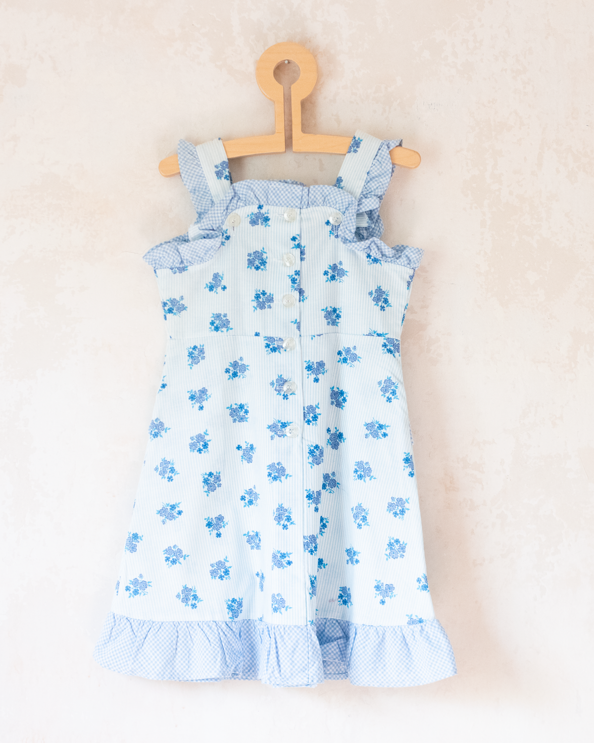 Blue Striped and Floral Dress | French Deadstock | 4-5 years