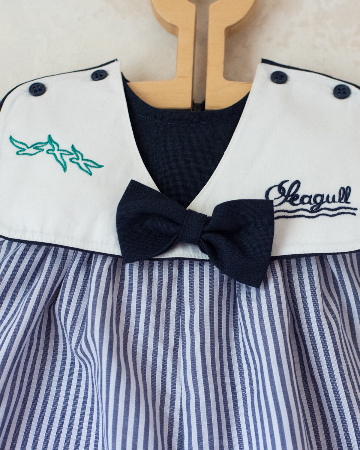 Sailor overalls with embroidered seagulls | French deadstock | 9-12 months
