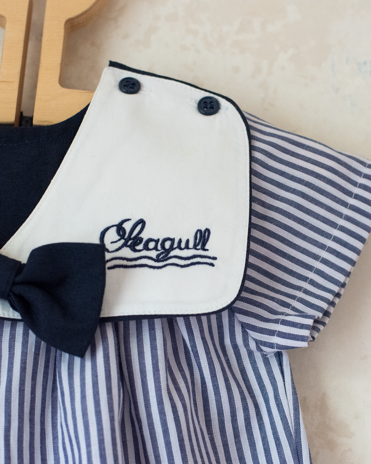 Sailor overalls with embroidered seagulls | French deadstock | 9-12 months