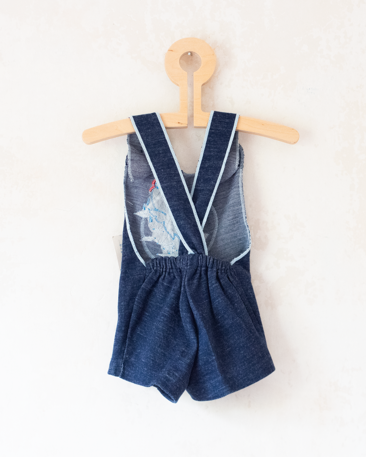 Blue overalls with embroidered yellow fish | Spanish deadstock from the 70s | 3-6 months