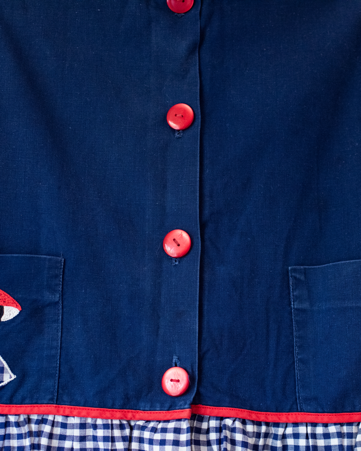 Blue dress with woman embroidery and red hat and plaid | 18-24 months