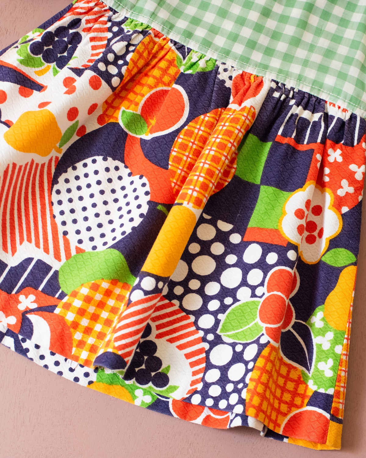 Plaid dress with fruit and embroidered orange | 2-3 years