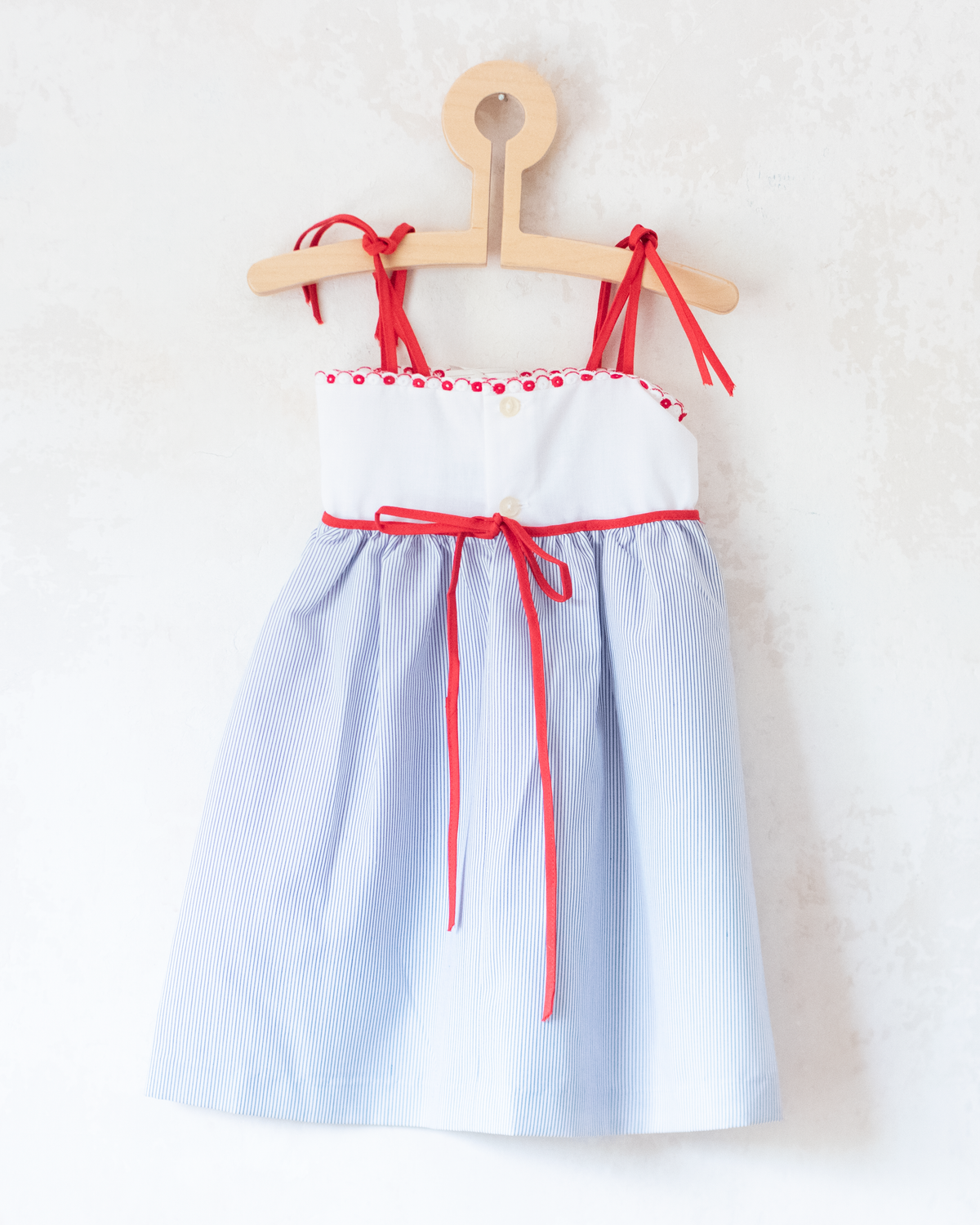 Summer dress with embroidered houses | Deadstock Spanish fabric | 18-24 months