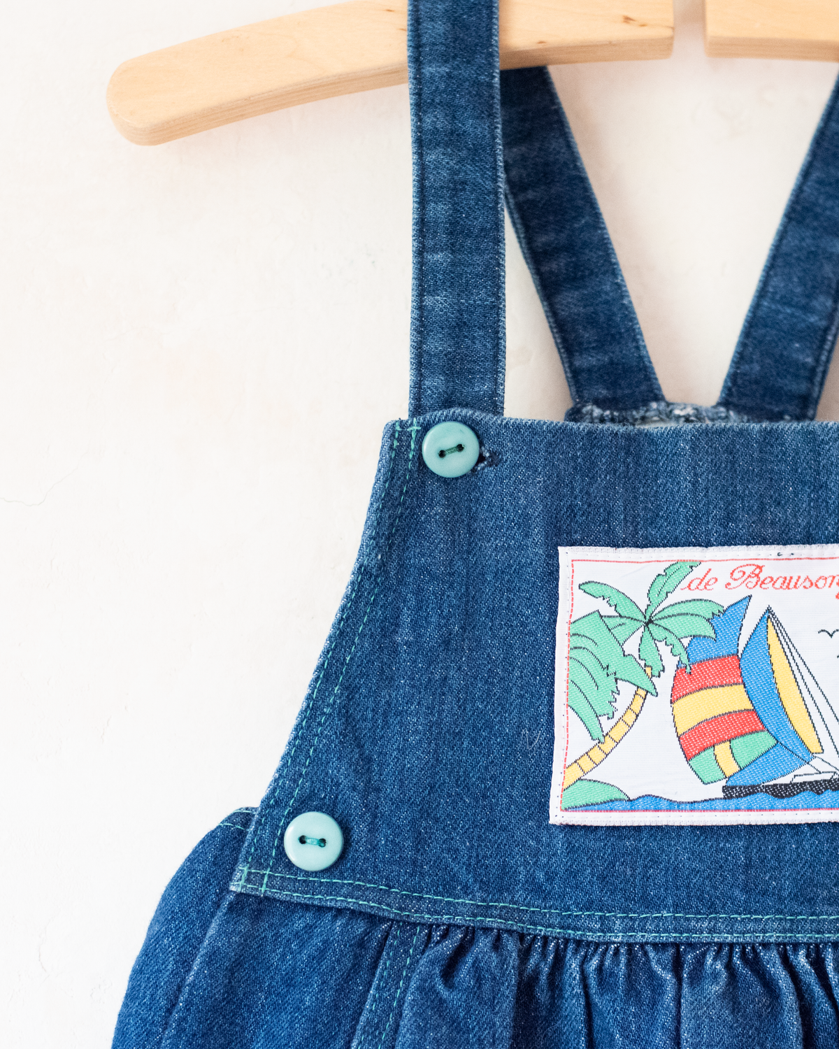 Denim overall with a colorful sailboat | 18-24 months
