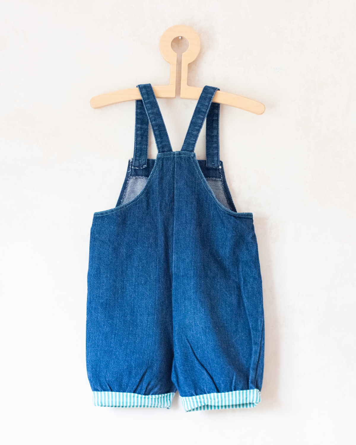 Denim overall with a colorful sailboat | 18-24 months