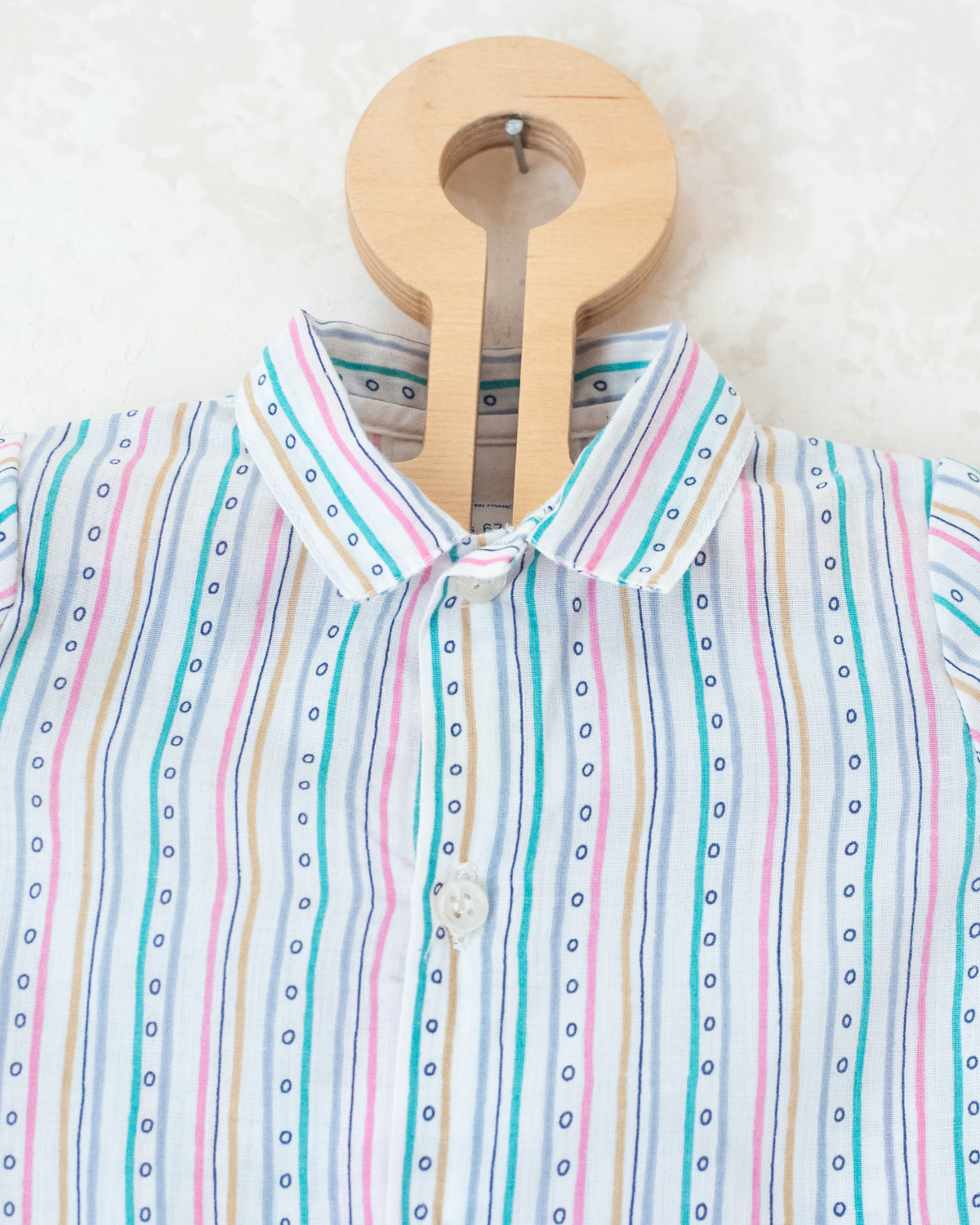 Colorful button-down shirt with stripes and circles | 6-9 months