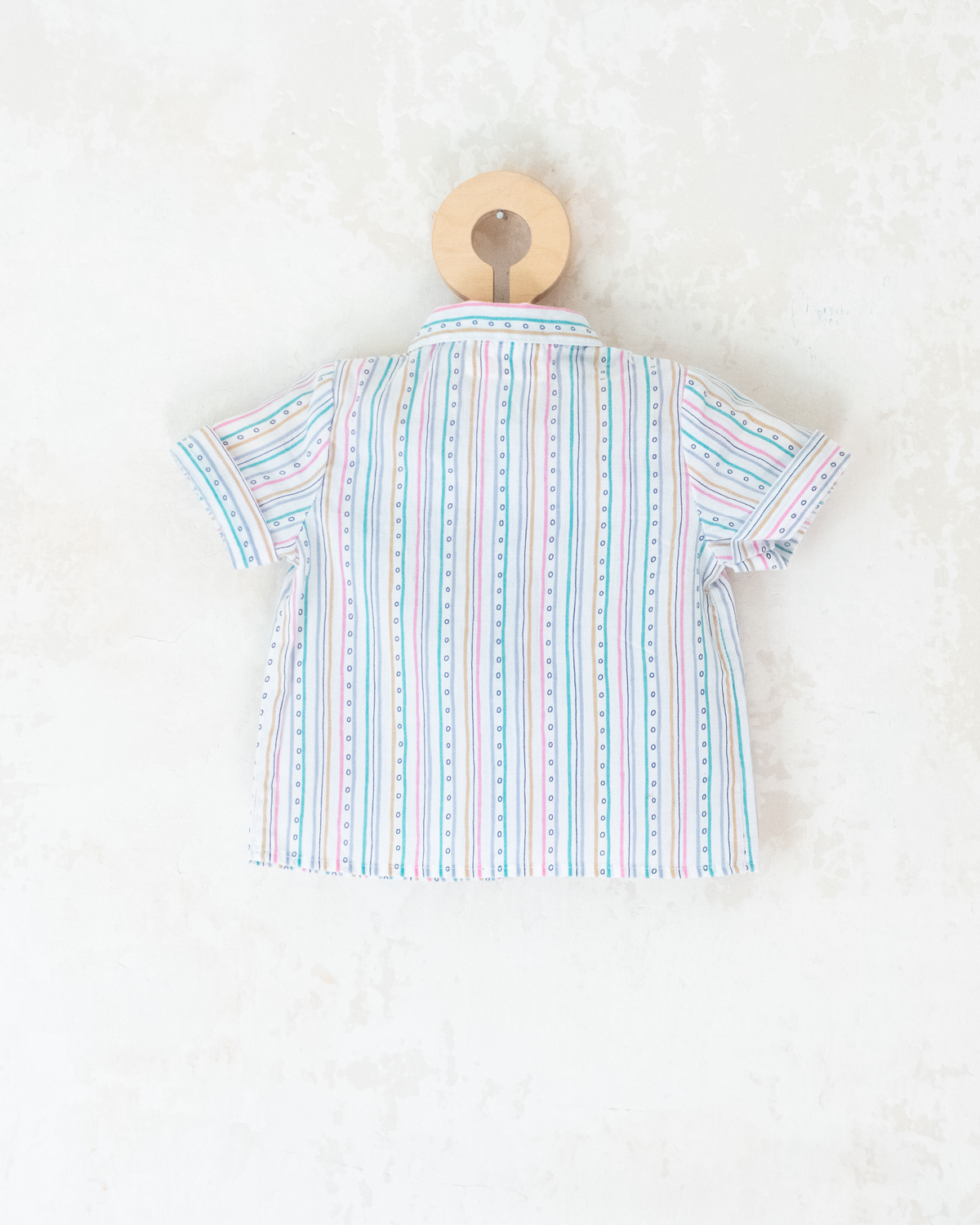 Colorful button-down shirt with stripes and circles | 6-9 months