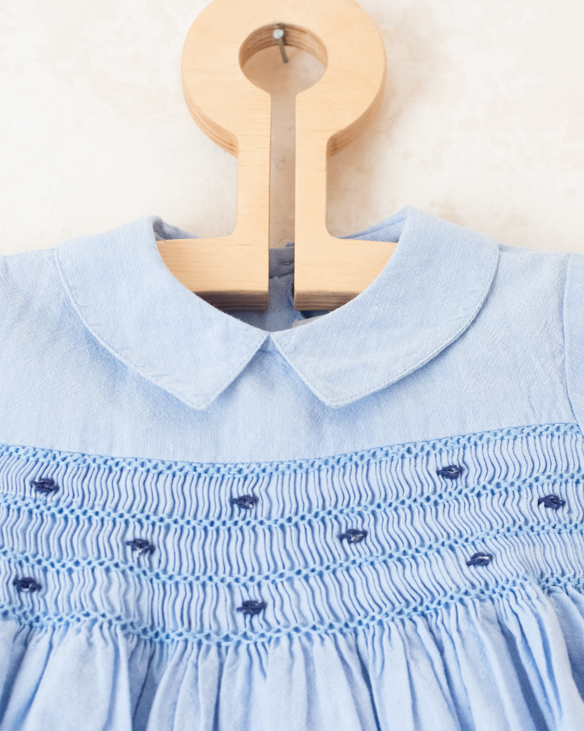 Light blue overalls with gathered embroidery | 3-6 months