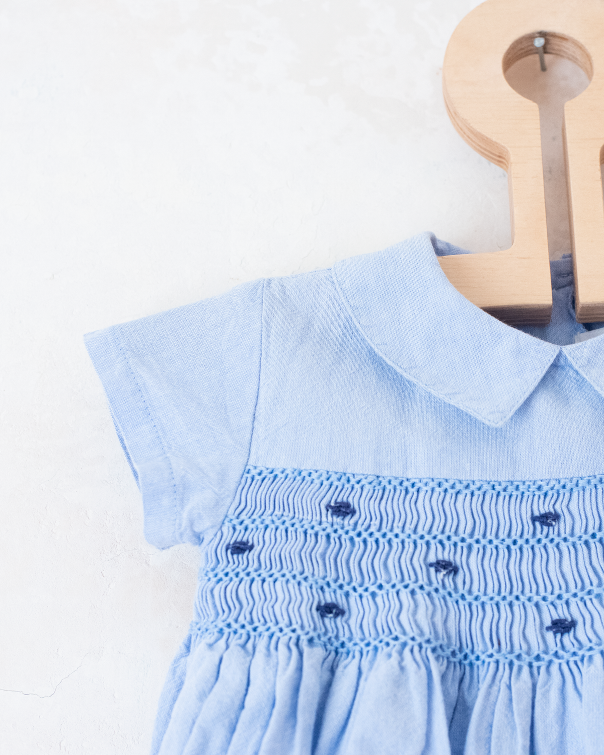 Light blue overalls with gathered embroidery | 3-6 months