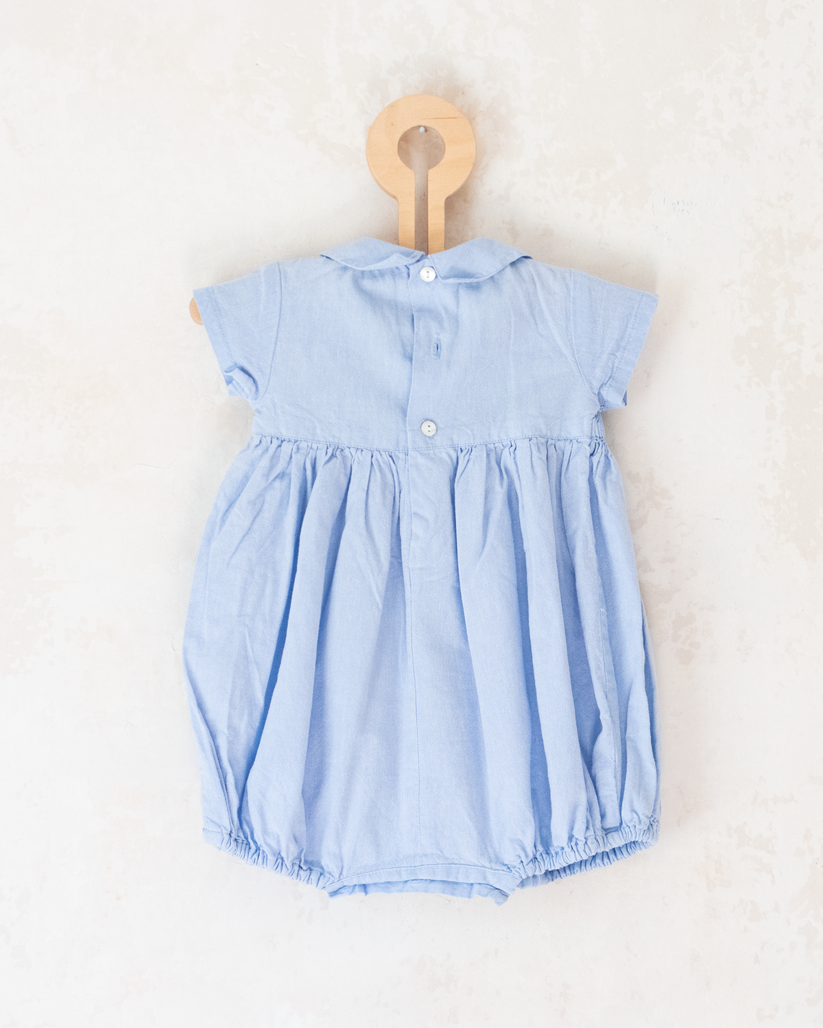 Light blue overalls with gathered embroidery | 3-6 months