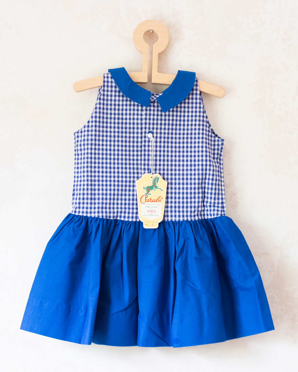 Plaid dress with child and flag embroidery | Parisian deadstock from the 60s | 2-3 years