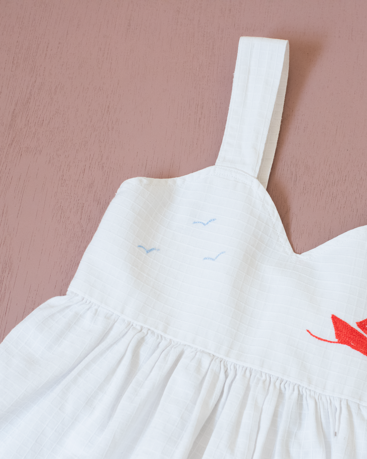 White 1950s Tunic with Embroidered Sailboats | 9-12 Months