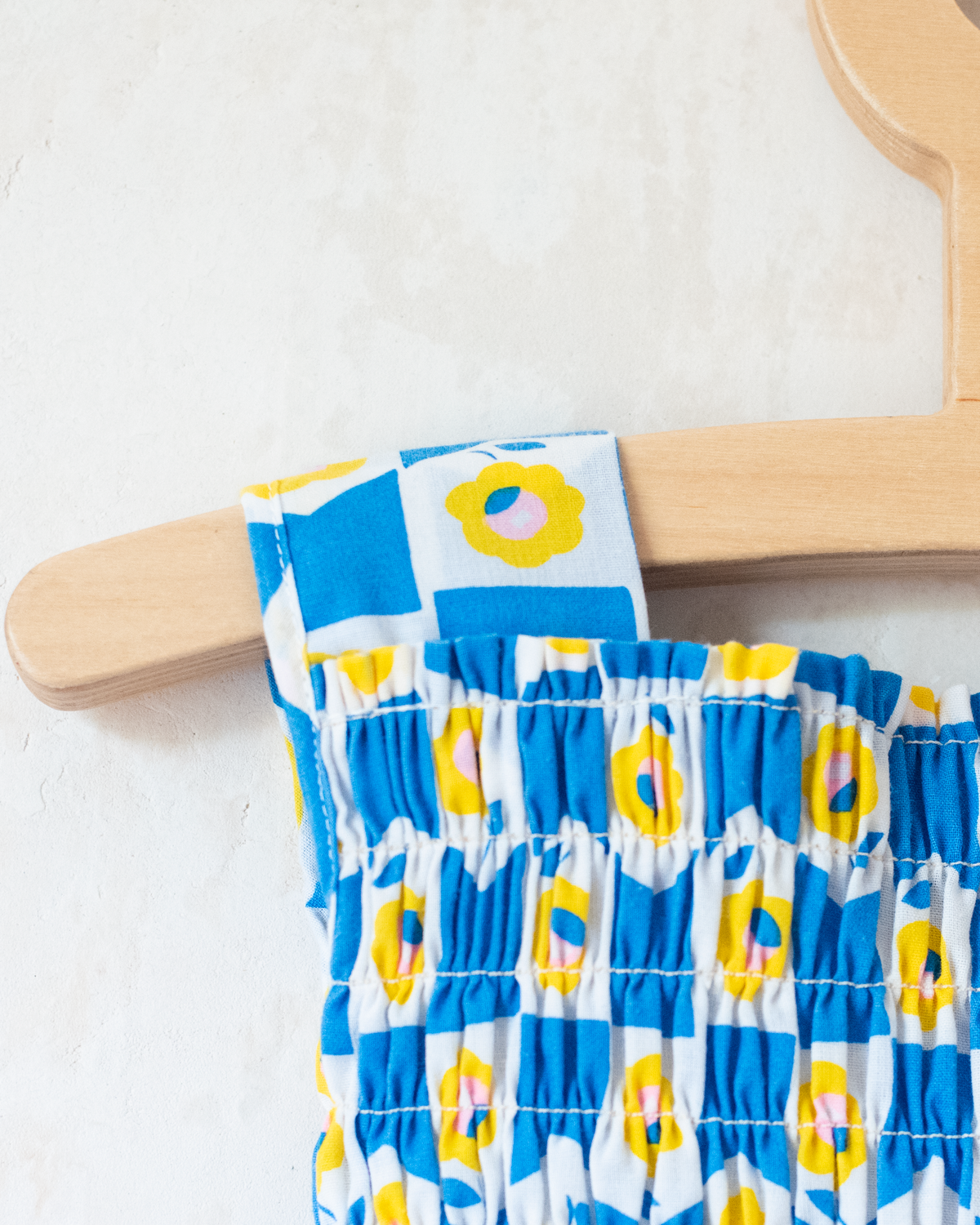 Blue tank top from the seventies with yellow flowers | 18-24 months