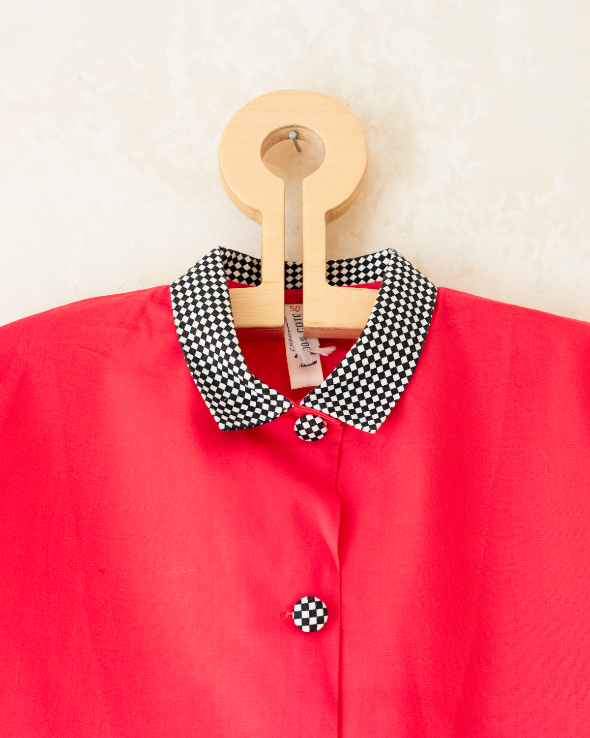Long red shirt with daisy embroidery and plaid | 5-6 years