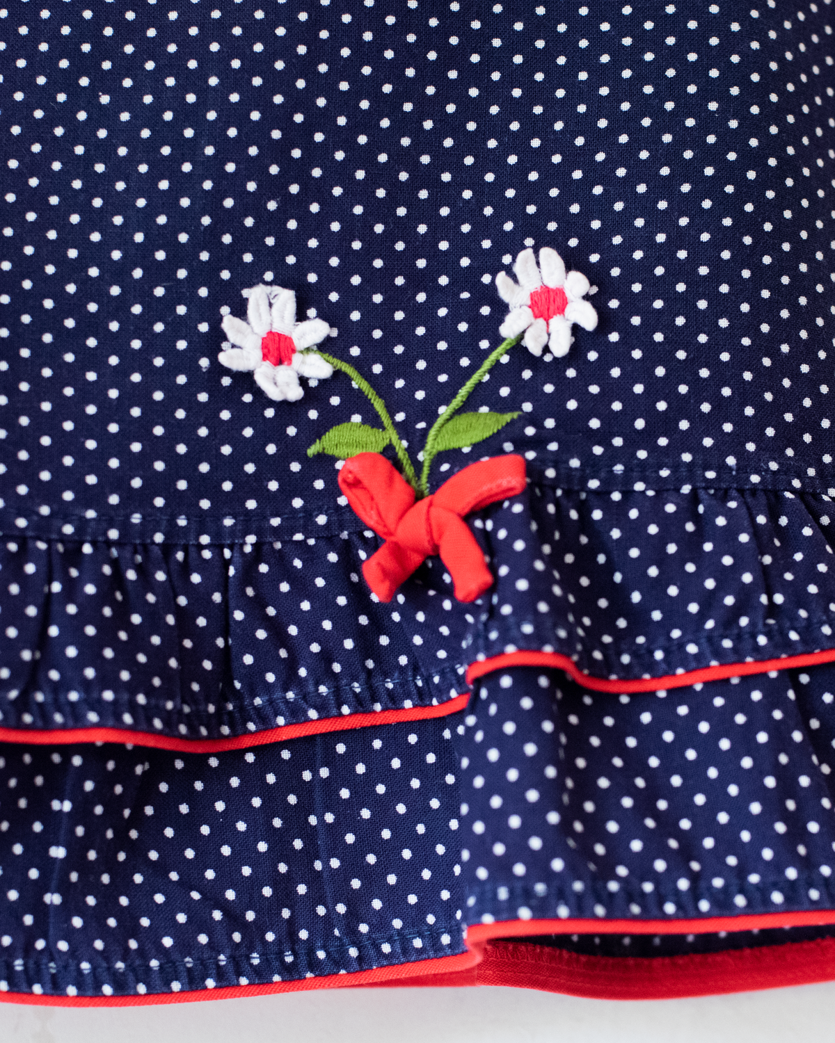 Blue tunic with embroidered dots and flowers | 3-6 months