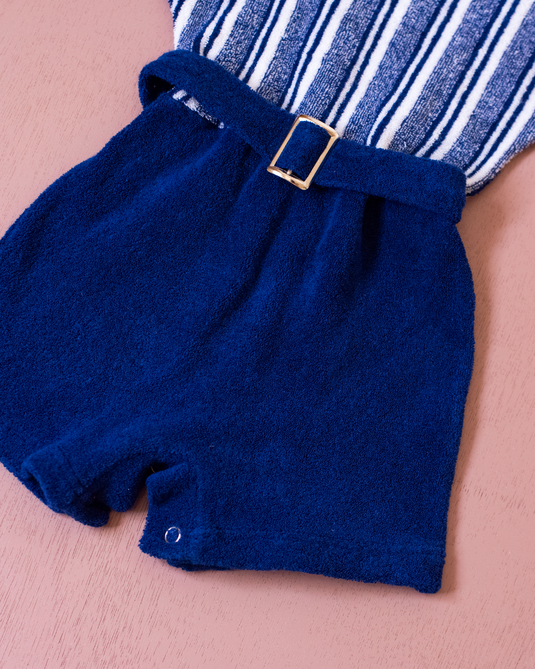 אוברול כחול מהסבנטיז מבד מגבת | דד סטוק צרפתי | 0-3 חודשים