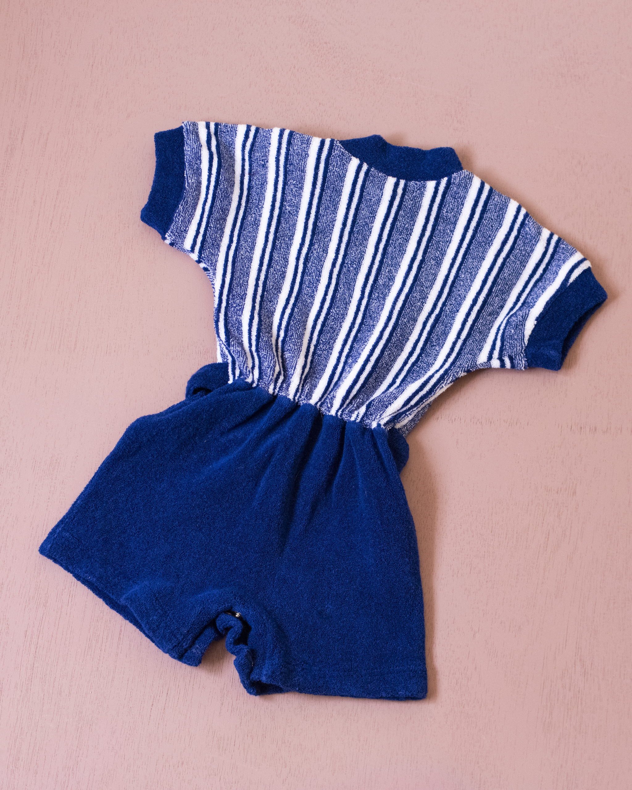 אוברול כחול מהסבנטיז מבד מגבת | דד סטוק צרפתי | 0-3 חודשים