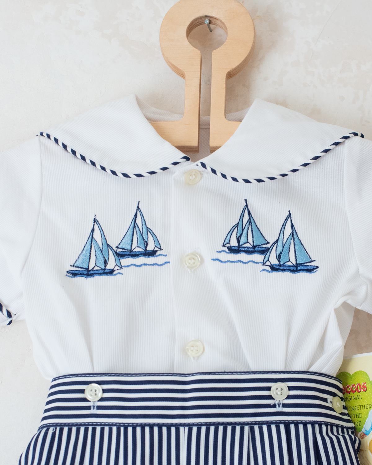 Sailor set with embroidered boats | 6-9 months