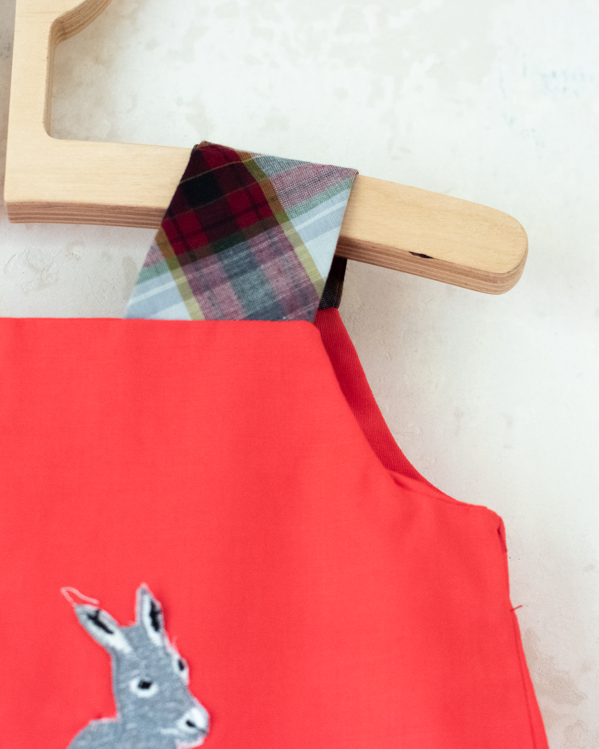 Red tunic with embroidered donkey | French deadstock from the 1950s | 6-9 months