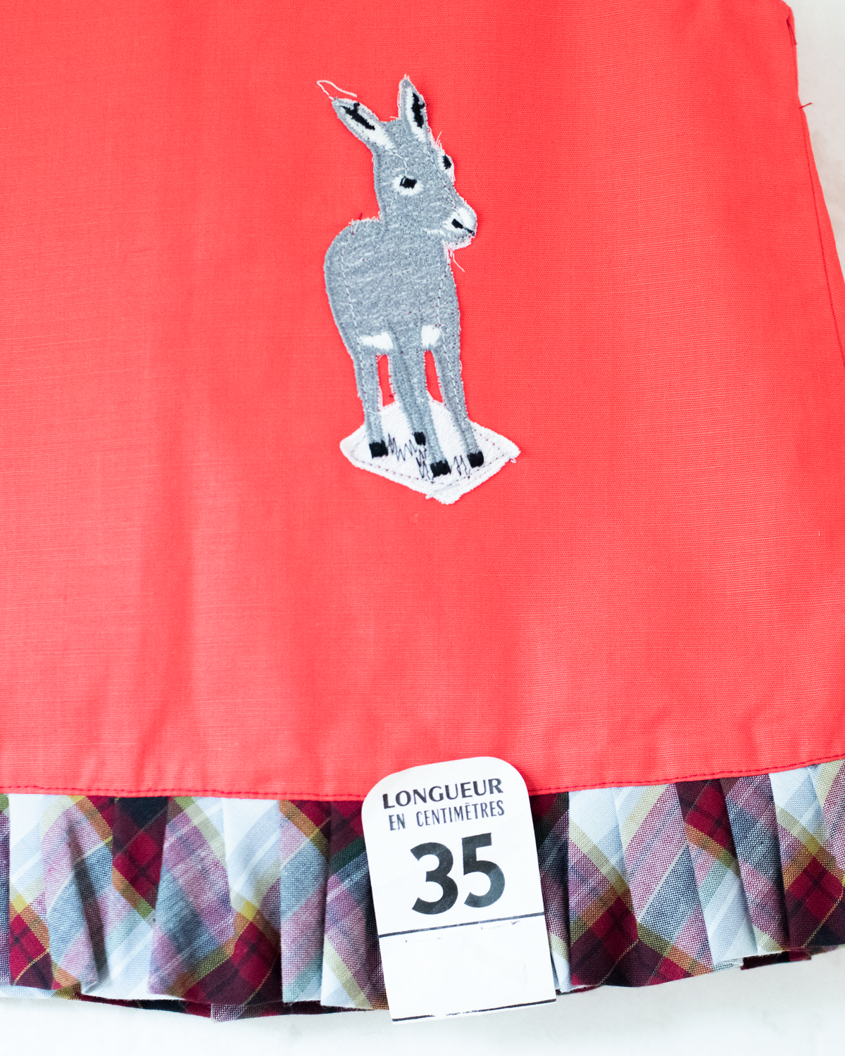 Red tunic with embroidered donkey | French deadstock from the 1950s | 6-9 months