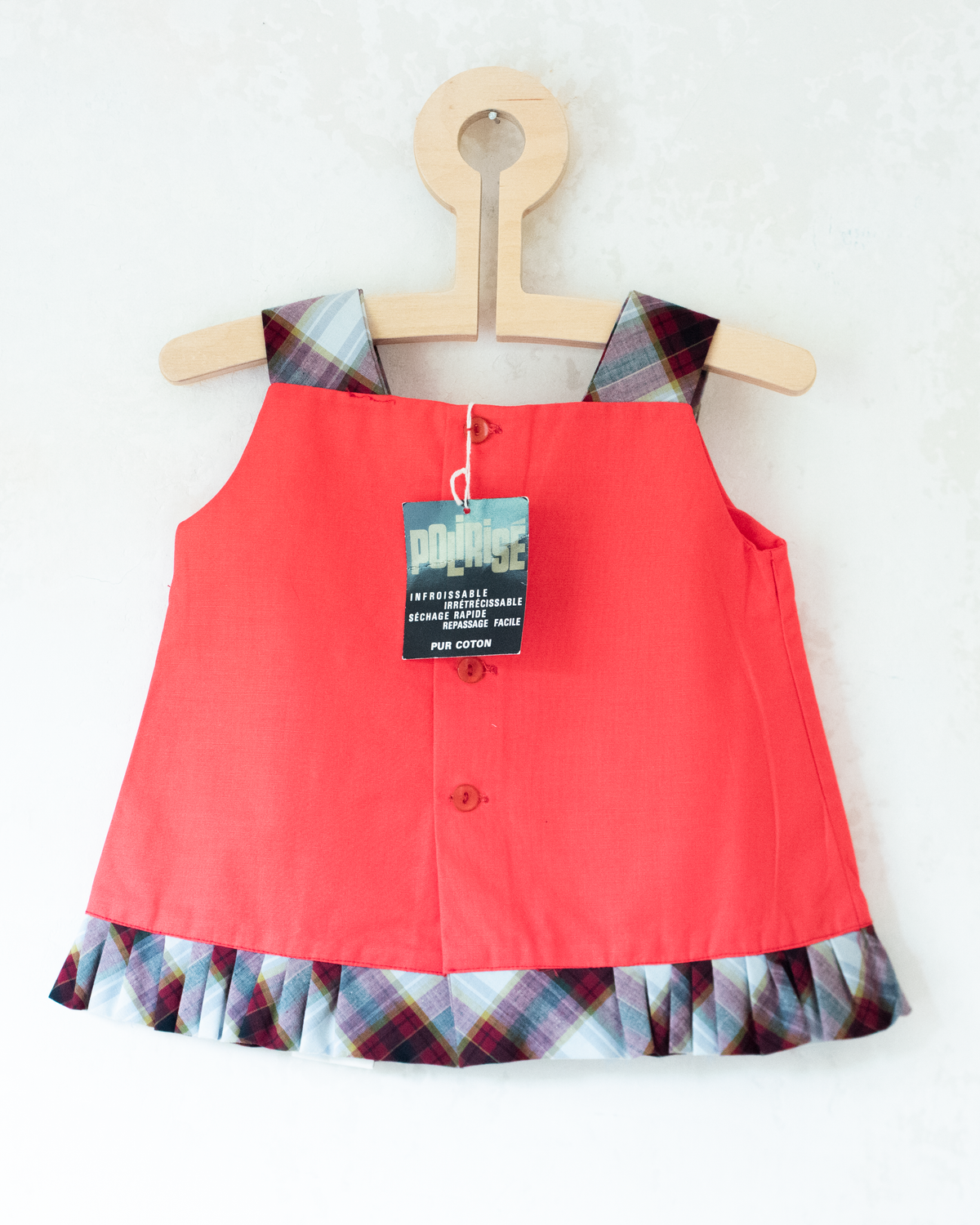 Red tunic with embroidered donkey | French deadstock from the 1950s | 6-9 months