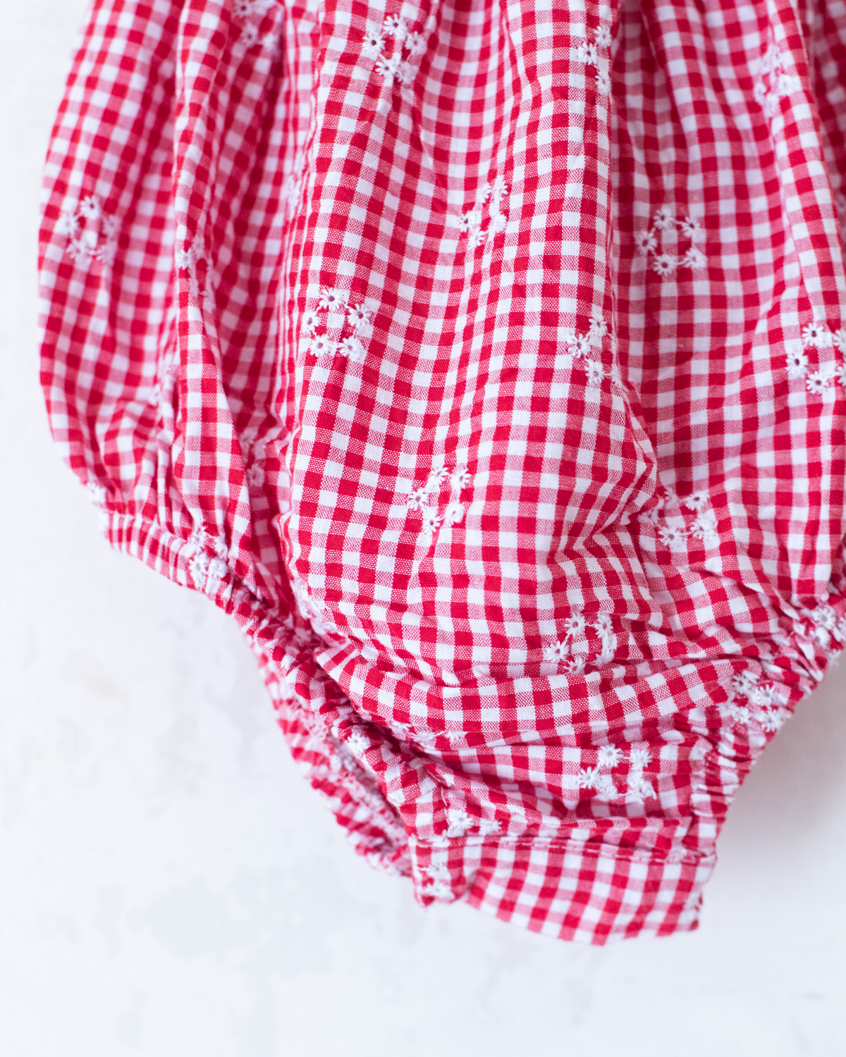 Red, white and embroidered checkered romper | 0-3 months